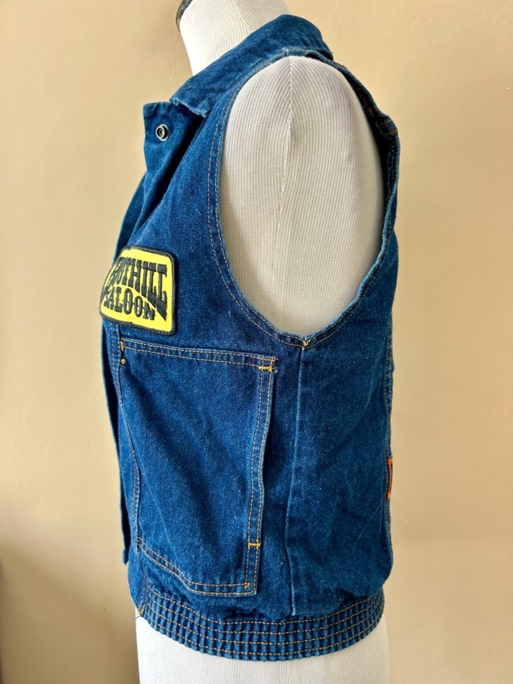 Vintage 90s Harley Davidson Denim Vest Boot Hill Saloon Electra Glide Eagle S - Picture 5 of 14